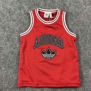 Adidas Tank Jersey Boys XS Red Originals Trefoil Graphic Mesh Basketball Top